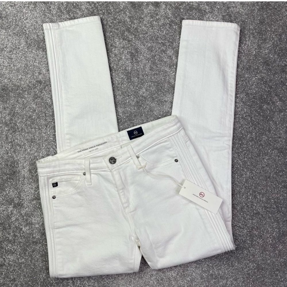 Ag Adriano Goldschmied The Prima Cigarette Ankle Pintuck White Jeans Size 24